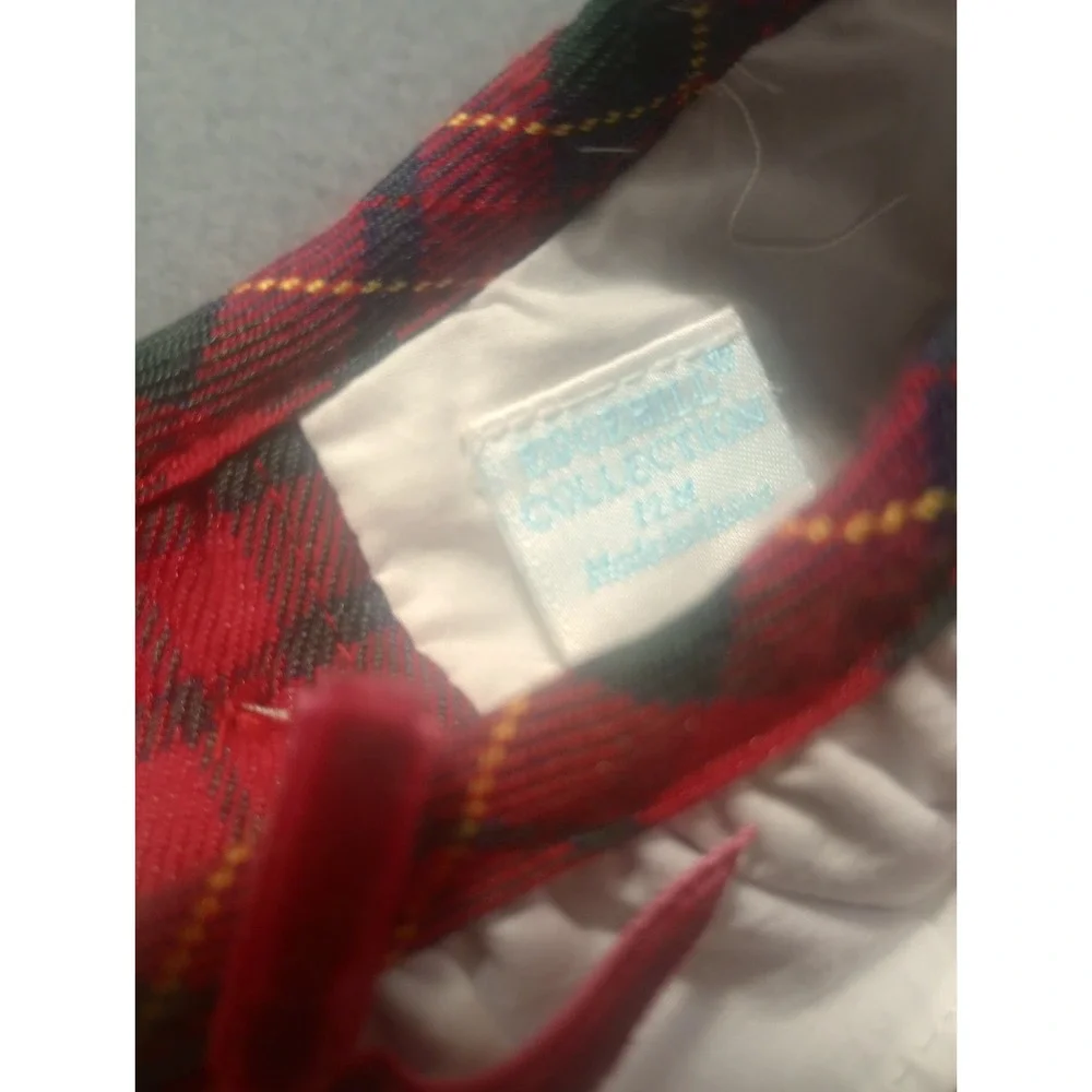 Edgehill Collection Red Plaid Christmas DressRuffle Lace Luxury Baby Girl 12M